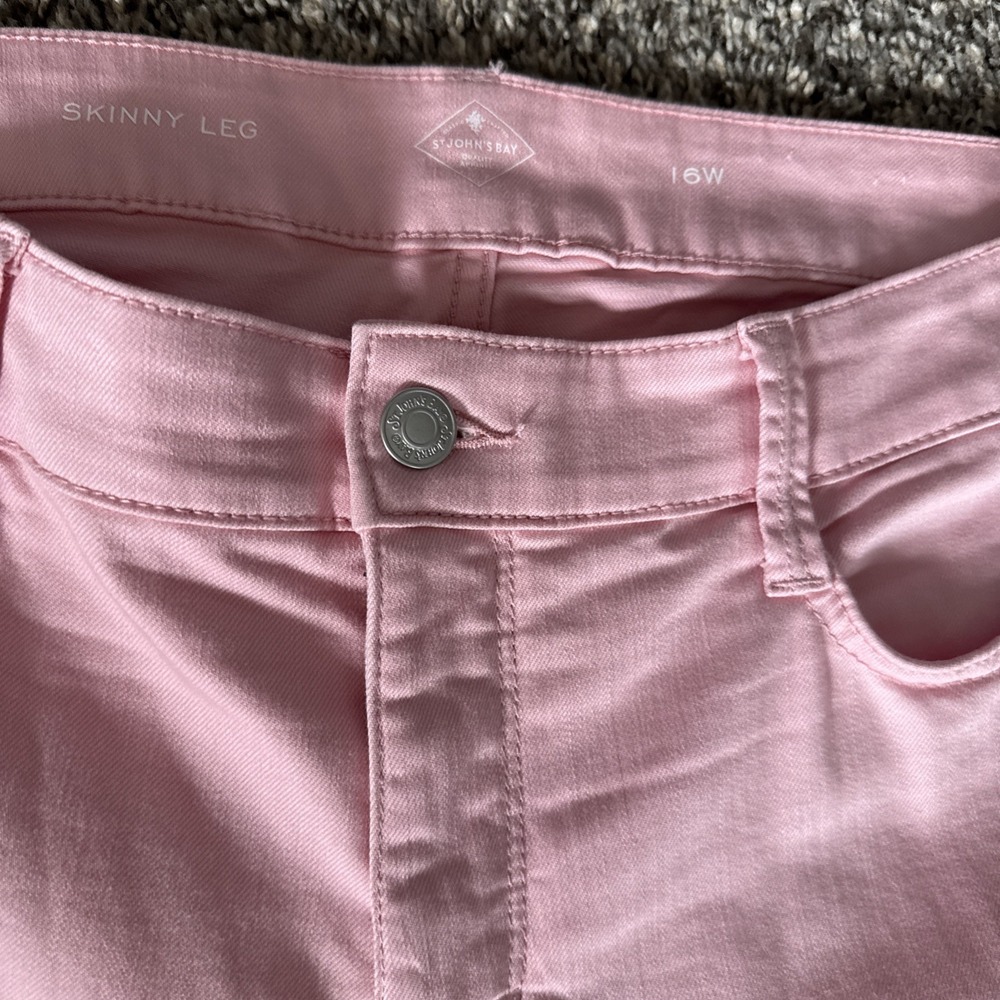 St Johns Bay Womens 16W Skinny Leg Pink Stretch Pants Tie At Hem